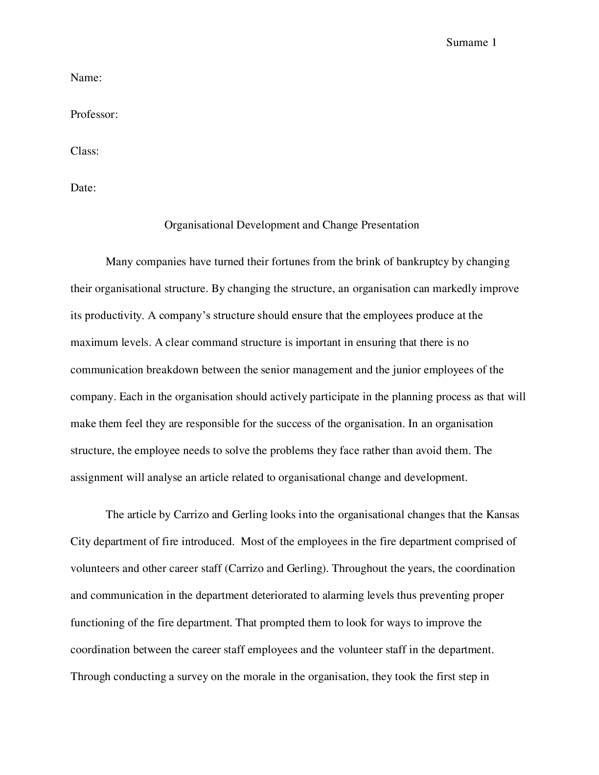 Preview image for Organisational Development and Change Presentation